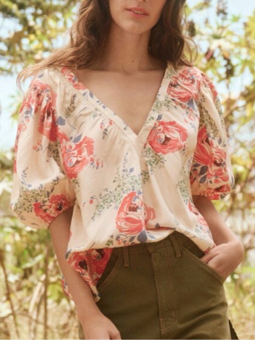 THE GREAT. Bungalow Top in the Echo Rose Print.